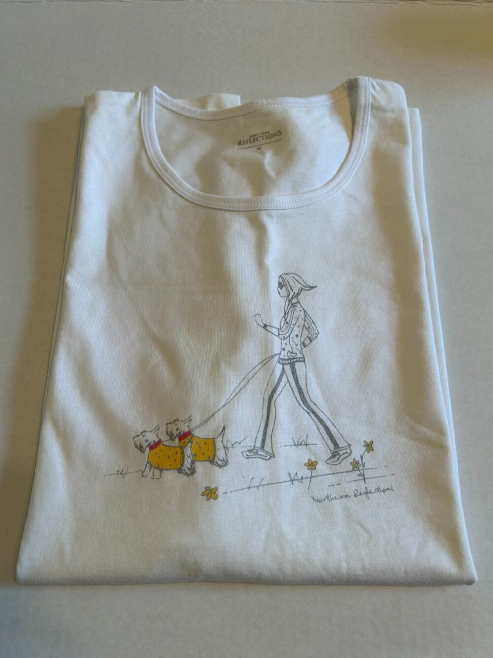 NR white dog walker graphic t-shirt-Size Medium